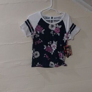 Kids Floral Raglan Tee - Navy and White